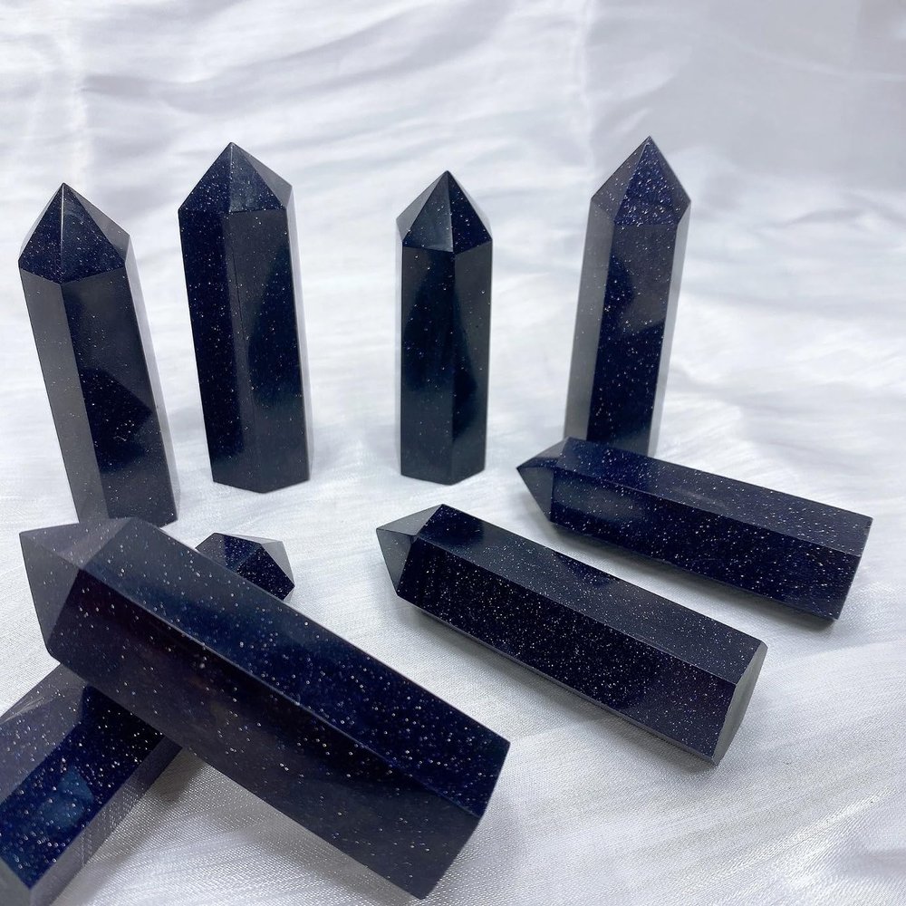 1pc Crystal Stone Tower Blue Sandstone Point Home Decoration Gift for Souvenir,Size: Approx 8-9CM