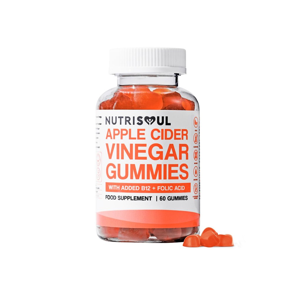 Apple Cider Vinegar Gummies with The Mother 1000mg  ACV with B12, B9, Folic Acid  Vegan, Non-GMO, Cold-Pressed  Detox, Digestion, Energy, Wellness  60 Gummies with Beetroot & Pomegranate