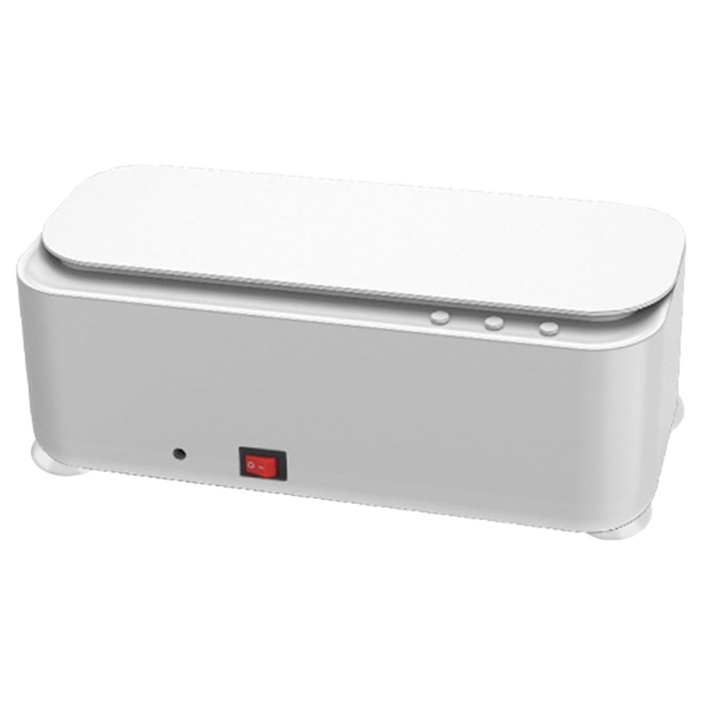 FRCOLOR Portable USB Ultrasonic Jewelry Cleaner Box for Eyeglasses, Dentures, and Watches White Ultrasonic Cleaning Device for Home and Travel Use