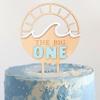 Agkvw The Big One Wood Cake Topper - Sun Wave 1st Birthday Cake Topper, Beach First Birthday Decor, 1 Count, 5x8 inches, Yellow, Blue view 1