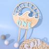 Agkvw The Big One Wood Cake Topper - Sun Wave 1st Birthday Cake Topper, Beach First Birthday Decor, 1 Count, 5x8 inches, Yellow, Blue view 3