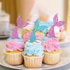 UXYOKM 24Pcs Mermaid Tails Cupcake Toppers Glitter Pink & Blue Mermaid Tails Cupcake Picks Baby Shower Kids Birthday Mermaid Themed Party Cake Decorations Supplies view 2