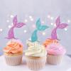UXYOKM 24Pcs Mermaid Tails Cupcake Toppers Glitter Pink & Blue Mermaid Tails Cupcake Picks Baby Shower Kids Birthday Mermaid Themed Party Cake Decorations Supplies view 4