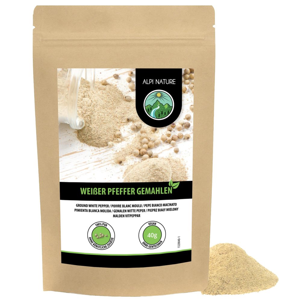 Alpi Nature White Pepper 40g 1.4 oz, Ground Peppercorns, Ground White Pepper Powder for Cooking