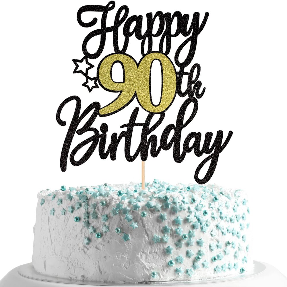 UXYOKM 1Pc Happy 90th Birthday Cake Topper Glitter Cheers to 90 Years Birthday Cake Pick 90 Fabulous Cake Decoration for Happy 90th Birthday Anniversary Party Cake Decorations Supplies