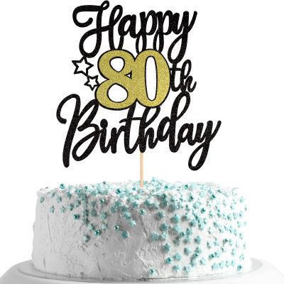 UXYOKM 1Pc Happy 80th Birthday Cake Topper Glitter Cheers to 80 Years Birthday Cake Pick 80 Fabulous Cake Decoration for Happy 80th Birthday Anniversary Party Cake Decorations Supplies