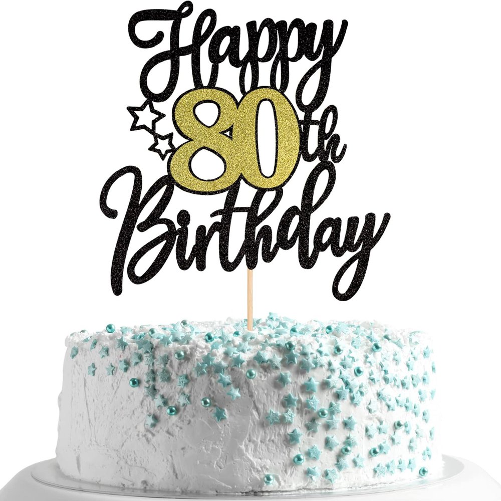 UXYOKM 1Pc Happy 80th Birthday Cake Topper Glitter Cheers to 80 Years Birthday Cake Pick 80 Fabulous Cake Decoration for Happy 80th Birthday Anniversary Party Cake Decorations Supplies
