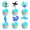 UXYOKM 24Pcs Surfing Cupcake Toppers Blue Glitter Surfer Surfboard Cupcake Picks Surfs Up Ride the Waves Cupake Toppers for Surfing Theme Baby Shower Kids Birthday Party Cake Decorations Supplies view 1