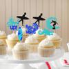 UXYOKM 24Pcs Surfing Cupcake Toppers Blue Glitter Surfer Surfboard Cupcake Picks Surfs Up Ride the Waves Cupake Toppers for Surfing Theme Baby Shower Kids Birthday Party Cake Decorations Supplies view 2