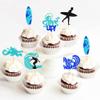 UXYOKM 24Pcs Surfing Cupcake Toppers Blue Glitter Surfer Surfboard Cupcake Picks Surfs Up Ride the Waves Cupake Toppers for Surfing Theme Baby Shower Kids Birthday Party Cake Decorations Supplies view 3