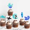 UXYOKM 24Pcs Surfing Cupcake Toppers Blue Glitter Surfer Surfboard Cupcake Picks Surfs Up Ride the Waves Cupake Toppers for Surfing Theme Baby Shower Kids Birthday Party Cake Decorations Supplies view 4