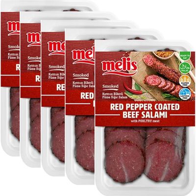 Melis Smoked Beef Salami with Red Pepper Coating 80 Gramm x 5 Packs by Pufai