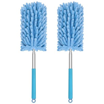 Microfiber Duster for Cleaning, Dusters with Telescoping Extension Pole, Extendable Washable Mini Dusters for Cleaning Supplies Car, Window, Furniture, Office (Blue 2pack)