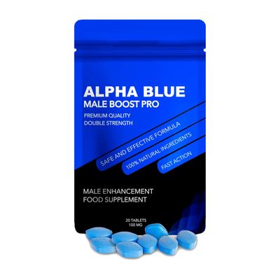 ALPHA BLUE Vegan Ginseng-Based Herbal Male Enhancement, 10 Tablets for Stamina, Endurance, Immediate Results, Composed of 100% Herbal Ingredients GMO-Free
