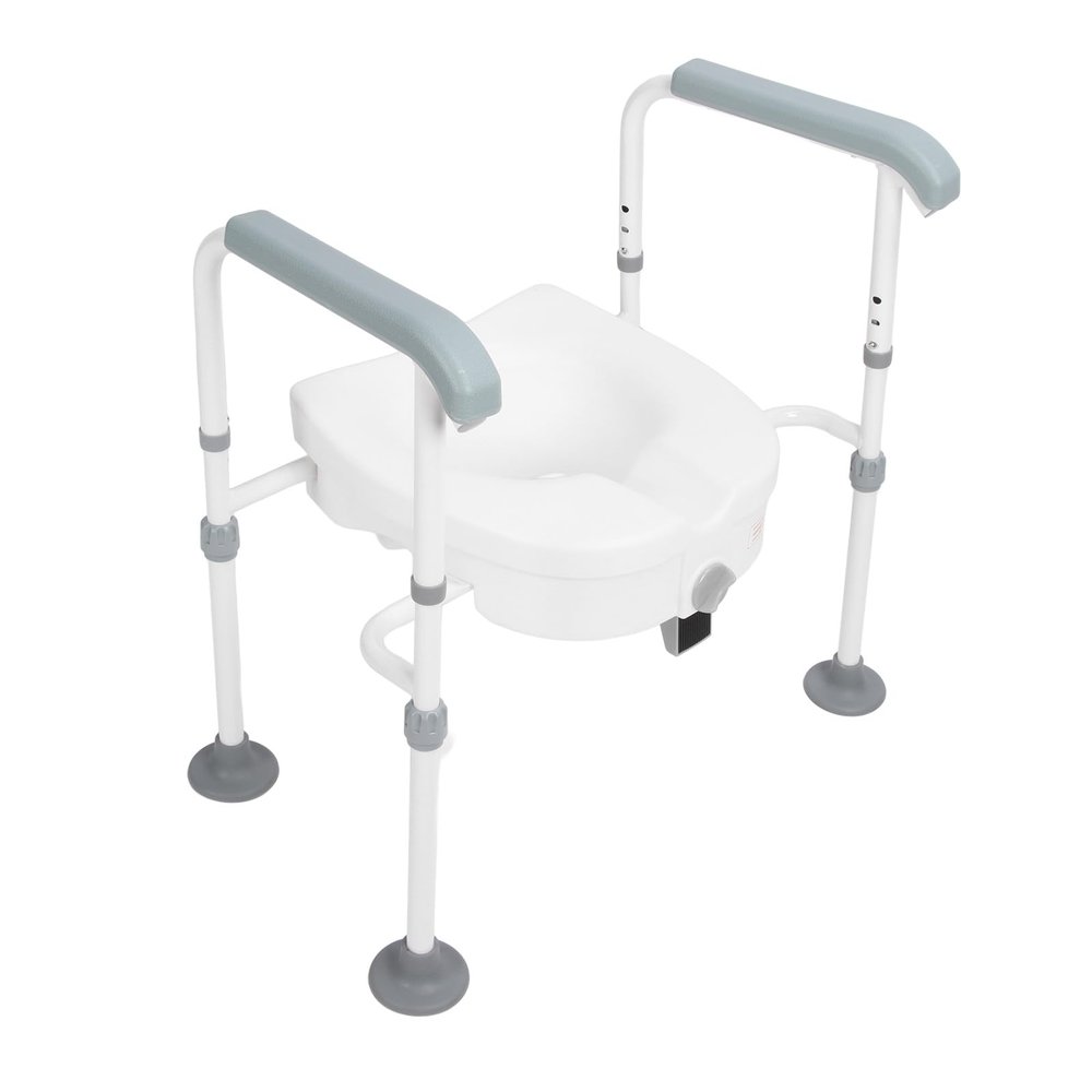Raised Toilet Seat with Handles, Adjustable Height Heavy Duty Toilet Seat Riser for Elderly, Elevated Commode Chair with Safety Frame for Seniors, Pregnant and Handicap, Disabled