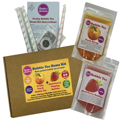 Fruity Peach with Strawberry Popping Bobas Bubble Tea Kit 3 to 6 Drinks