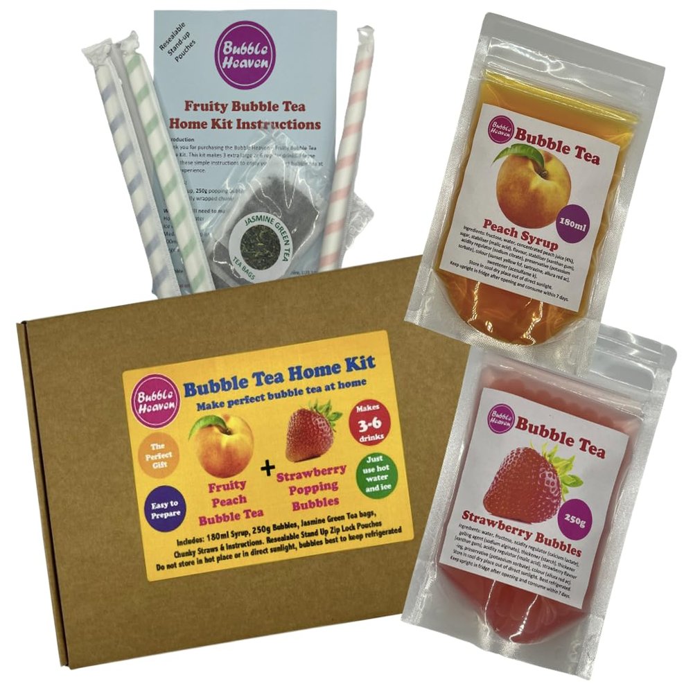 Fruity Peach with Strawberry Popping Bobas Bubble Tea Kit 3 to 6 Drinks