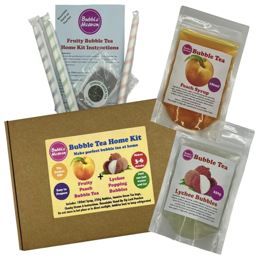 Fruity Peach with Lychee Popping Bobas Bubble Tea Kit 3 to 6 Drinks