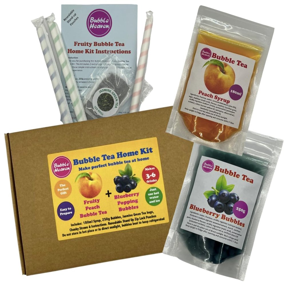 Fruity Peach with Blueberry Popping Bobas Bubble Tea Kit 3 to 6 Drinks