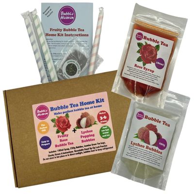 Fruity Rose with Lychee Popping Bobas Bubble Tea Kit 3 to 6 Drinks