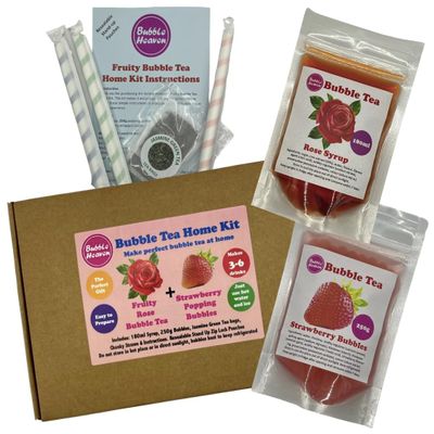 Fruity Rose with Strawberry Popping Bobas Bubble Tea Kit 3 to 6 Drinks