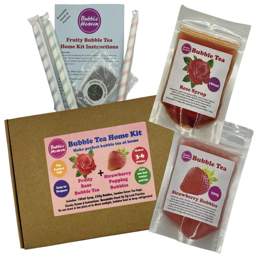 Fruity Rose with Strawberry Popping Bobas Bubble Tea Kit 3 to 6 Drinks