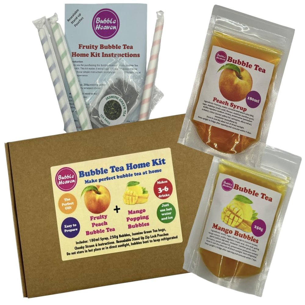 Fruity Peach with Mango Popping Bobas Bubble Tea Kit 3 to 6 Drinks