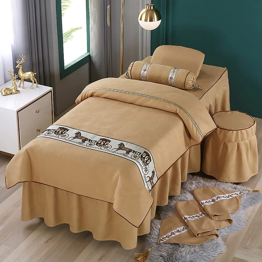 Massage Table Linen Set Bedskirt Beauty Salon Massage Table Bed Sheet Bedspread Massage Sheet SPA Bed Cover with Face Hole (Color : D, Size : 70x185cm (Round Head)) (E 70x185cm (Square Head))