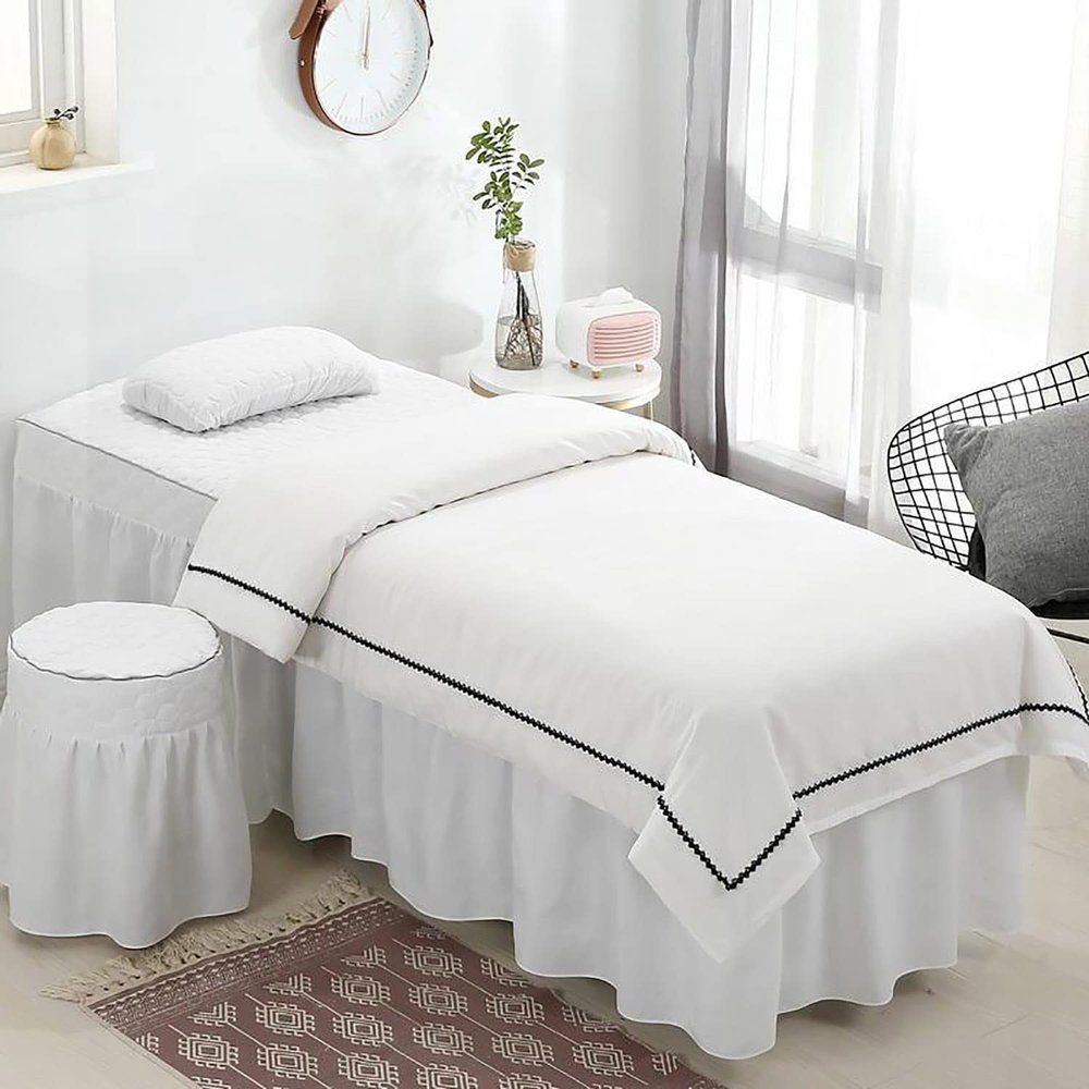 4-Piece Massage Table Sheet Set, Massage Table Skirt, Cotton Massage Table Bed Skirt, Protects Massage Table, Machine Washable (Color : White, Size : 185x70cm) (White 185x70cm)