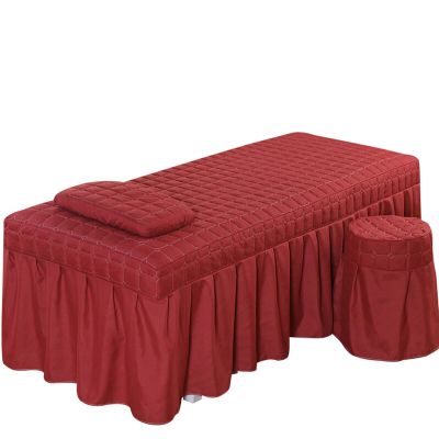 1Pcs Set Beauty Salon Massage Table Bed Sheet, Solid Color Massage Table Skirt Breathable Reusable for Beauty Facial Bed Bedding/Red/185 * 70Cm Square Head (Red 190 * 70Cm Square Head)