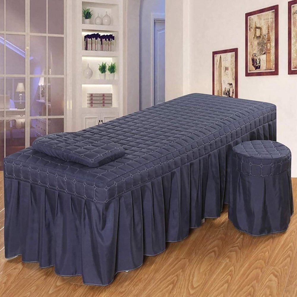 3pcs Bedding Set for Massage Table, Washable Pad Cover Bed Sheet Bed Skirt Table Skirt Bed Linens Sheets Bedspread Massage Spa Pillowcase (Color : Purple, Size : 180x70cm) (Dark Blue 190x80cm)