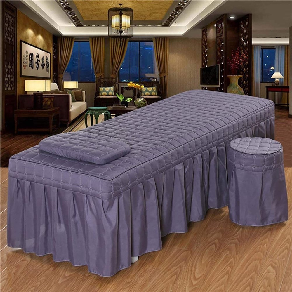 3pcs Bedding Set for Massage Table, Washable Pad Cover Bed Sheet Bed Skirt Table Skirt Bed Linens Sheets Bedspread Massage Spa Pillowcase (Color : Purple, Size : 190x70cm) (Purple 185x70cm)