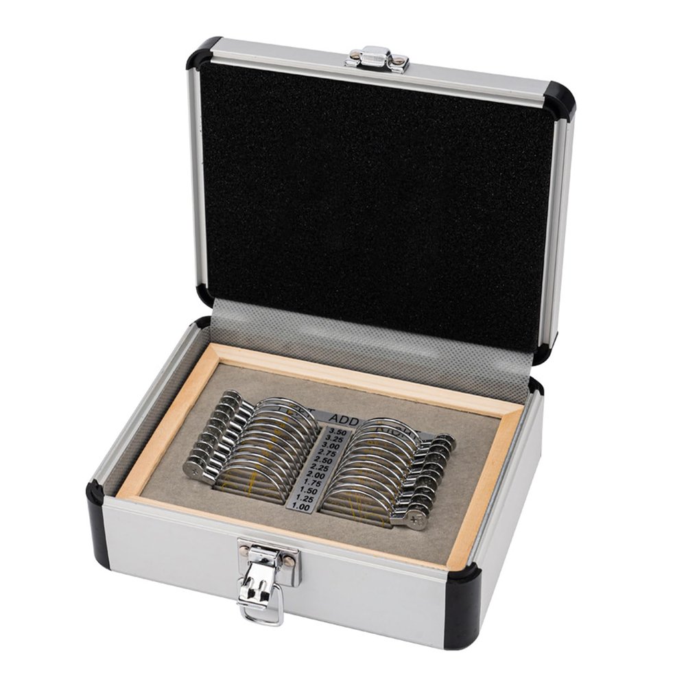 Optical Lens Optometry Rim Case, 22 Pcs Ophthalmic Trial Lenses with Optical Progressive Lens Professional Eye with Aluminum Storage Case for Protection Acces Optometry Lens Set 21 * 17 * 8CM A