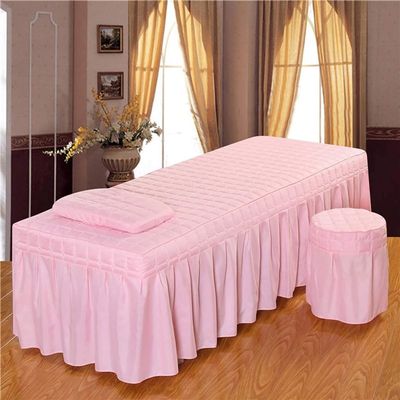 DACAIJIUWO 3pcs Bedding Set for Massage Table, Washable Pad Cover Bed Sheet Bed Skirt Table Skirt (Beige 190x80cm) (Pink 185x70cm)