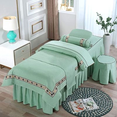 4 Piece Massage Bed Sheet Set Table Skirt Bed Cover Beauty Bed Bedspread High-End Beauty Bed Cover Cotton and Linen Bedspread for Beauty Salon/Blue/60 * 175Cm Round Head (Green 60*180Cm round Head)