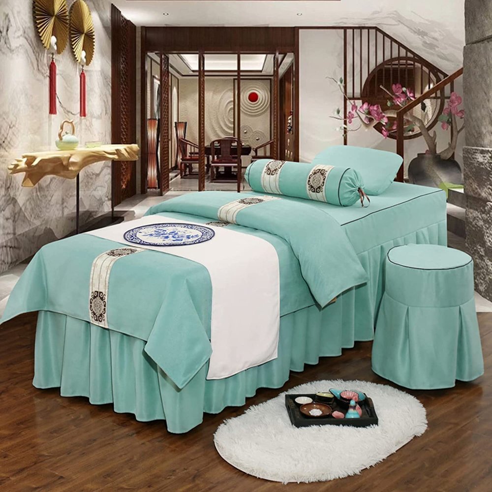 4-Piece Professional Massage Linens Microfiber Massage Table Sheet Set,Solid Color Massage Table Skirt (190x70cm(75x28inch) Green) (190x70cm(75x28inch) Dark Blue) (190x70cm(75x28inch) Light Green)