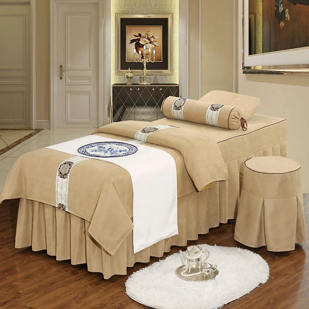 4-Piece Professional Massage Linens Microfiber Massage Table Sheet Set,Solid Color Massage Table Skirt (190x70cm(75x28inch) Green) (190x70cm(75x28inch) Dark Blue) (190x70cm(75x28inch) Coffee)