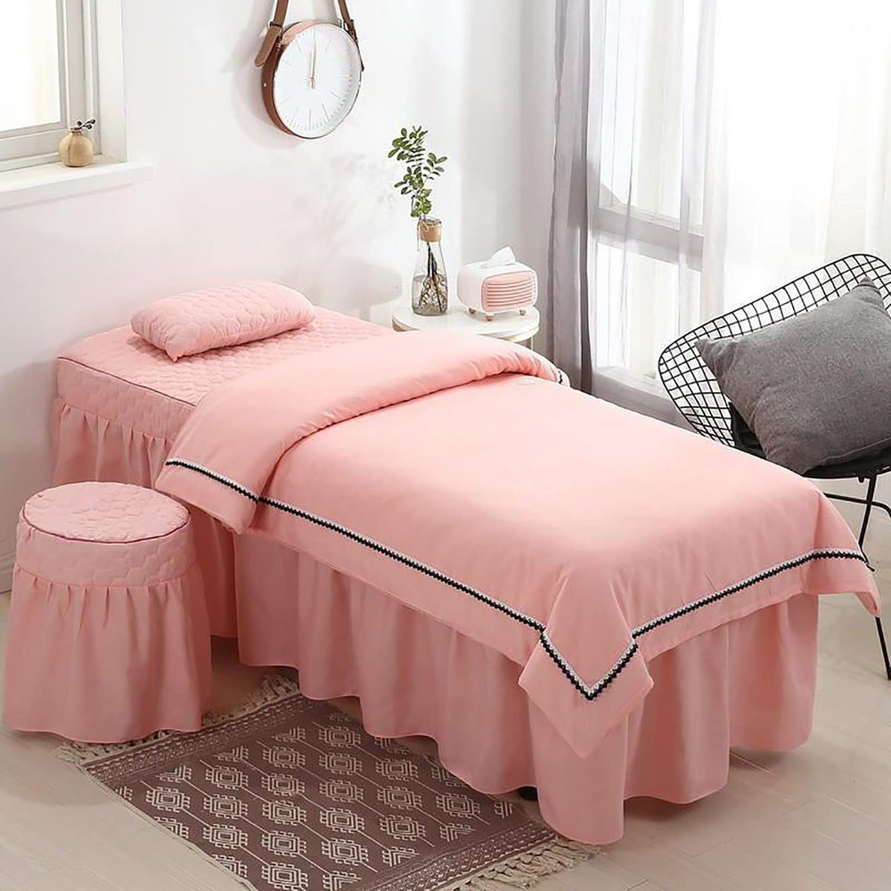4-Piece Massage Table Sheet Set, Massage Table Skirt, Cotton Massage Table Bed Skirt, Protects Massage Table, Machine Washable (Color : White, Size : 185x70cm) (Pink 190x70cm)