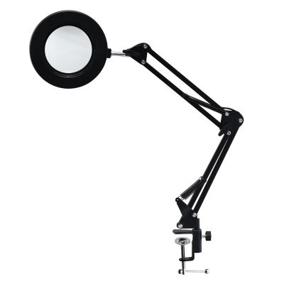 10X LED Desktop Magnifying Lamp with Adjustable Arm, Clip, Brightness Adjustable 3 Colors, for Reading Books, Sewing, Observing Tiny Parts (Black)