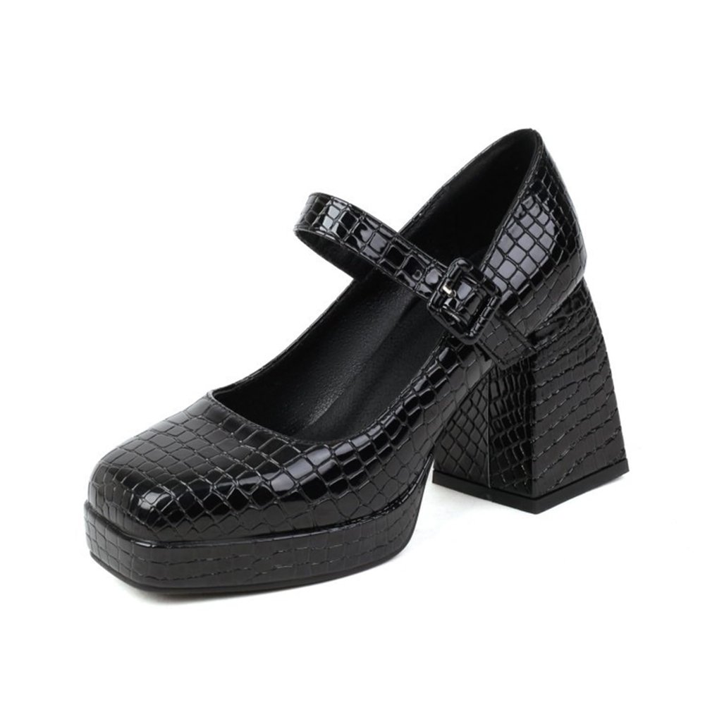 WOkismD Women's Thick Sole Closed Toe Chunk Heels Square Toe Ankle Strap Dress Wedding Party High Heels 9CM,Black,43