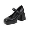 WOkismD Women's Thick Sole Closed Toe Chunk Heels Square Toe Ankle Strap Dress Wedding Party High Heels 9CM,Black,43 view 1