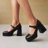WOkismD Women's Thick Sole Closed Toe Chunk Heels Square Toe Ankle Strap Dress Wedding Party High Heels 9CM,Black,43 view 3