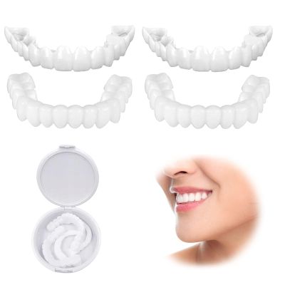 Temporary Dentures Silicone 2 Pairs Instant Veneers Dentures, False Teeth Set Smile Veneers Teeth Top and Bottom, Teeth Covers Whitening Artificial for Men and Women