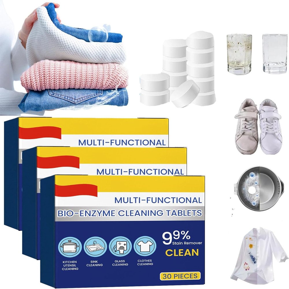 Multi-functional Bio-Enzyme Cleaning Tablets,Foam Rust Remover,Bio-Enzyme Salt Tablet,Kitchen All-Purpose Cleaning Powder,Household Bio-Enzyme Cleaner for Clothes,Cooktops (3 Box)