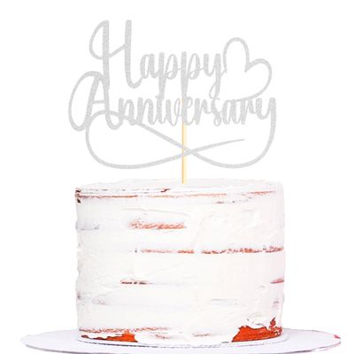 Sumerk 1 PC Sliver Happy Anniversary Cake Topper Wedding Anniversary Cake Toppers 50th Wedding Anniversary Cake Decorations Anniversary Party Decoration