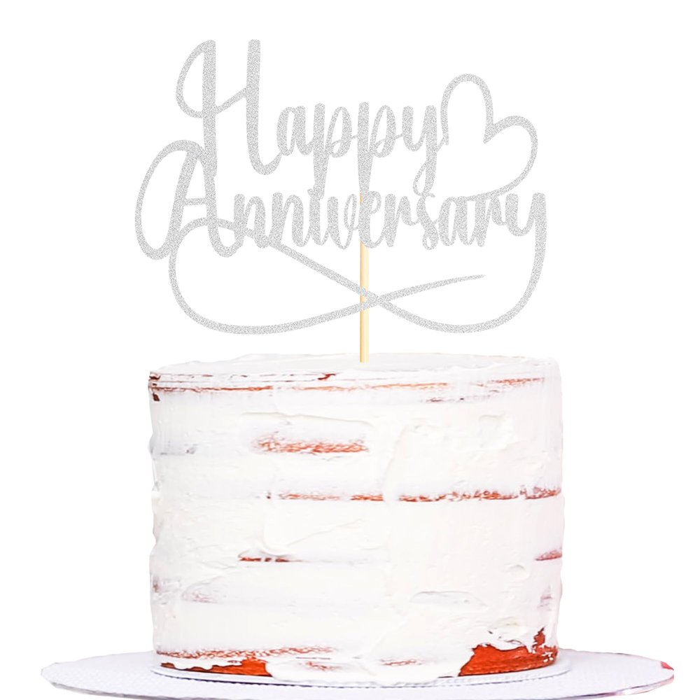 Sumerk 1 PC Sliver Happy Anniversary Cake Topper Wedding Anniversary Cake Toppers 50th Wedding Anniversary Cake Decorations Anniversary Party Decoration