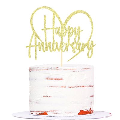Sumerk 1 PC Happy Anniversary Cake Topper Wedding Anniversary Cake Toppers 50th Wedding Anniversary Cake Decorations Anniversary Party Decoration Gold