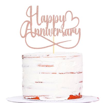 Sumerk 1 PC Rose Gold Happy Anniversary Cake Topper Wedding Anniversary Cake Toppers 50th Wedding Anniversary Cake Decorations Anniversary Party Decoration