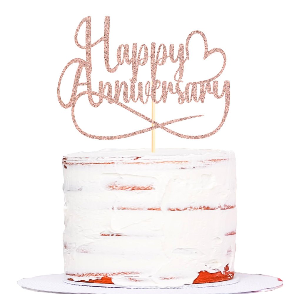 Sumerk 1 PC Rose Gold Happy Anniversary Cake Topper Wedding Anniversary Cake Toppers 50th Wedding Anniversary Cake Decorations Anniversary Party Decoration