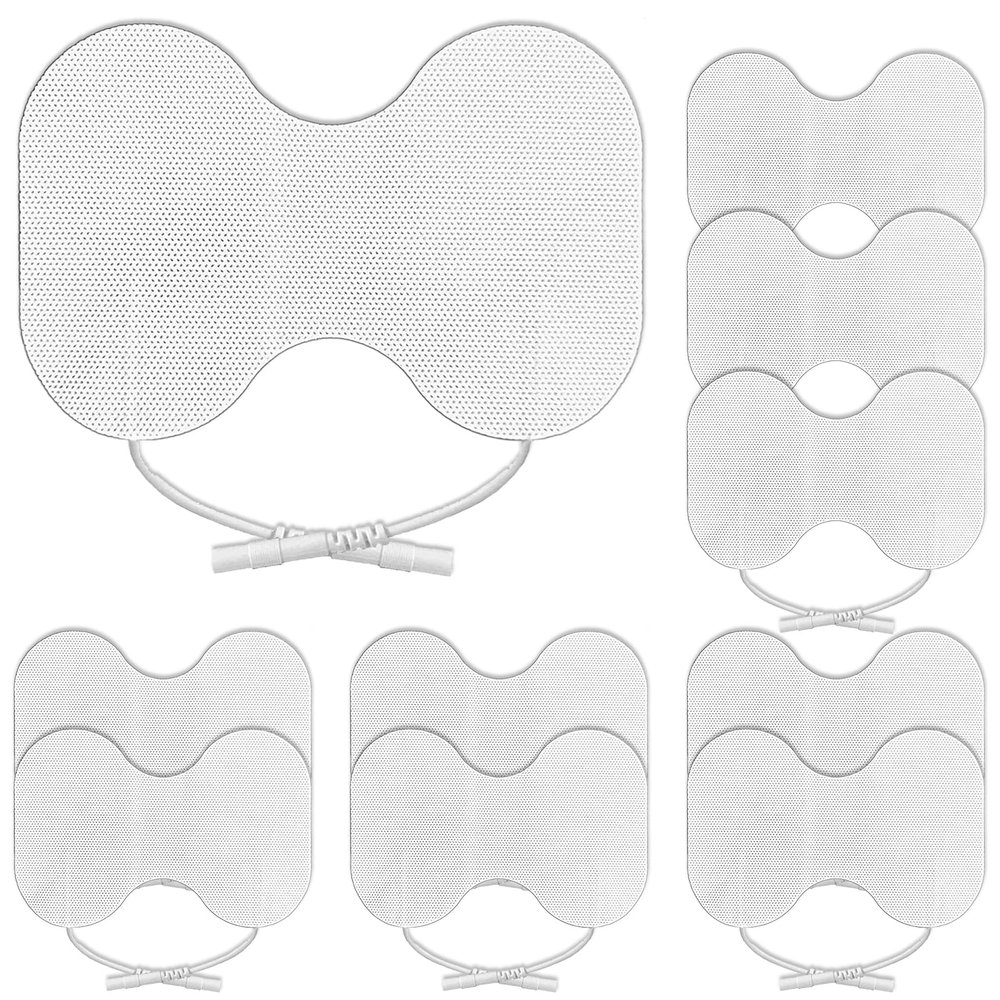 10 Pack Pads Tens Electrode Pads, Butterfly Double Line Tens Pads Self-Adhesive Reusable Electrode Pads with Plug 2.0MM Tens Pads Replacement for Home Use, 6.59.5CM